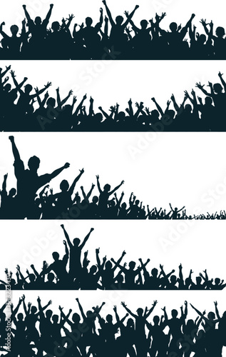 Set of editable vector crowd silhouettes with each person as a separate object