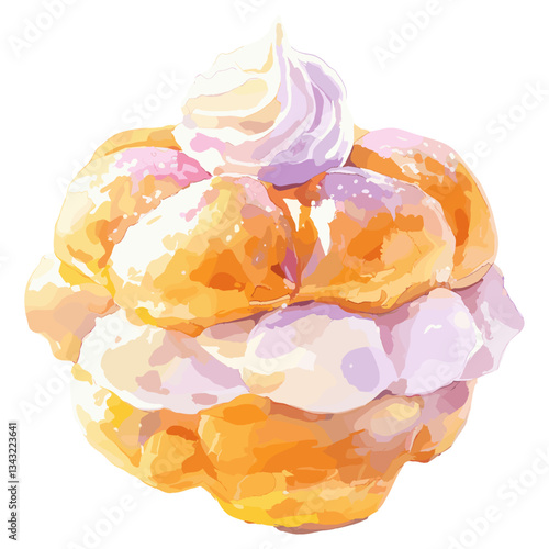 Choux Au Craquelin illustration watercolor dessert vector