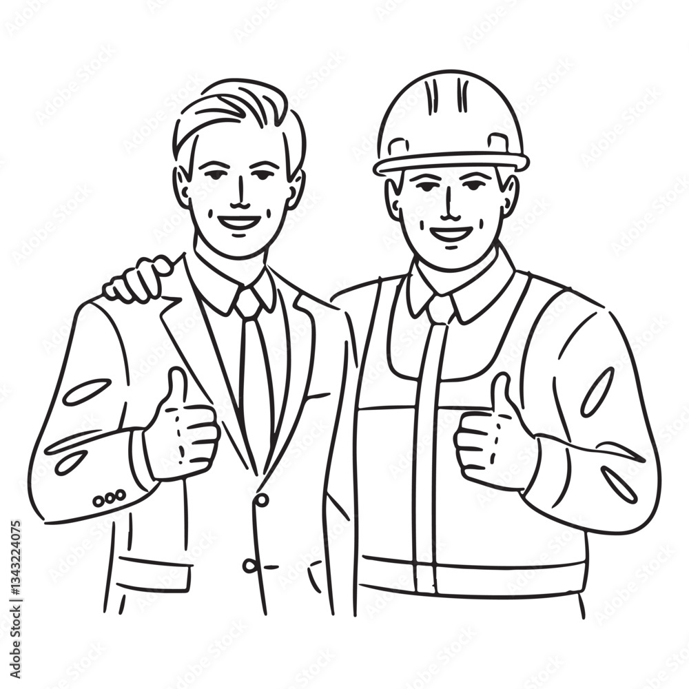 High-Detailed Line art of Two Professionals Giving a Thumbs-Up Against a White Background High-Detailed Line art of Two Professionals Giving a Thumbs-Up Against a White Background
