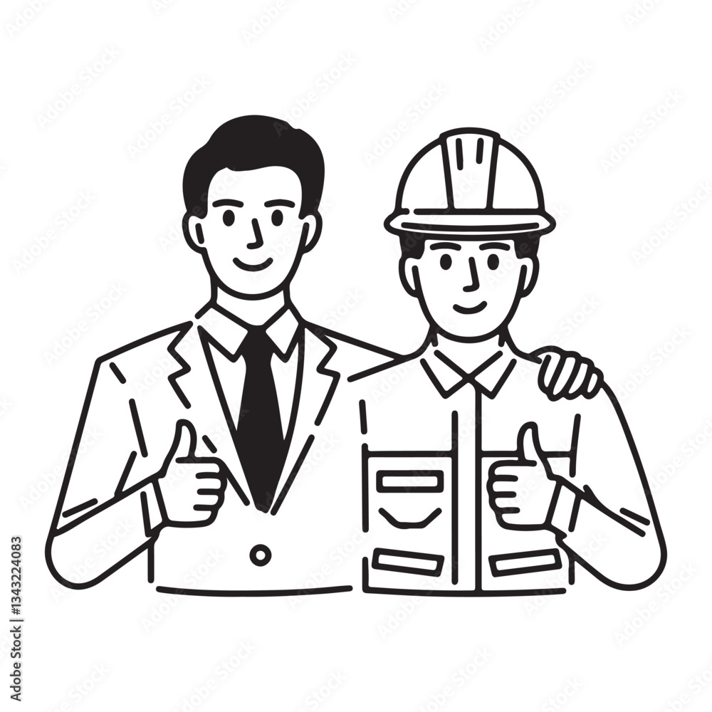 High-Detailed Line art of Two Professionals Giving a Thumbs-Up Against a White Background High-Detailed Line art of Two Professionals Giving a Thumbs-Up Against a White Background
