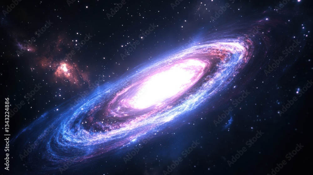 Naklejka premium Stunning Spiral Galaxy in Cosmic Space with Vibrant Colors and Stars