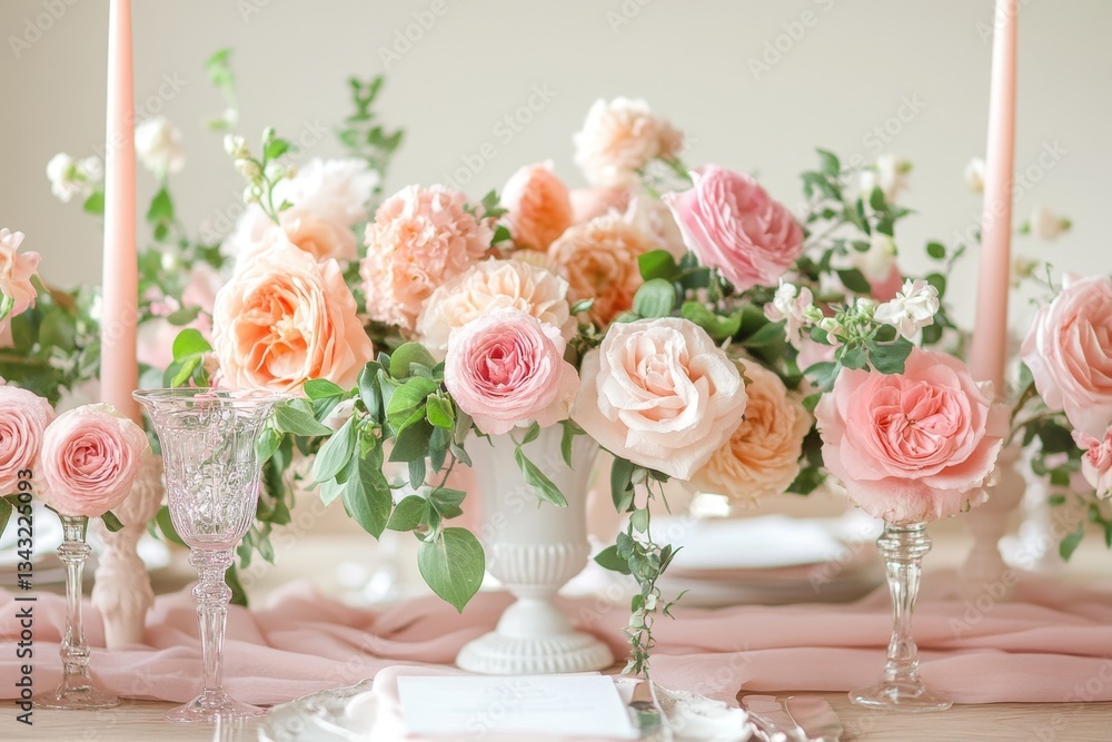 A beautiful floral centerpiece displayed for a special occasion A beautiful floral centerpiece displayed for a special occasion