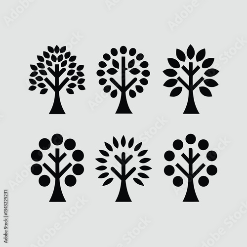 tree silhouette and Tropical leaves vector isolated on white background.