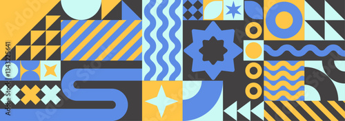 Stylish Abstract Geometry with a Contemporary Twist, Playful Geometric Composition in Blue and orange
