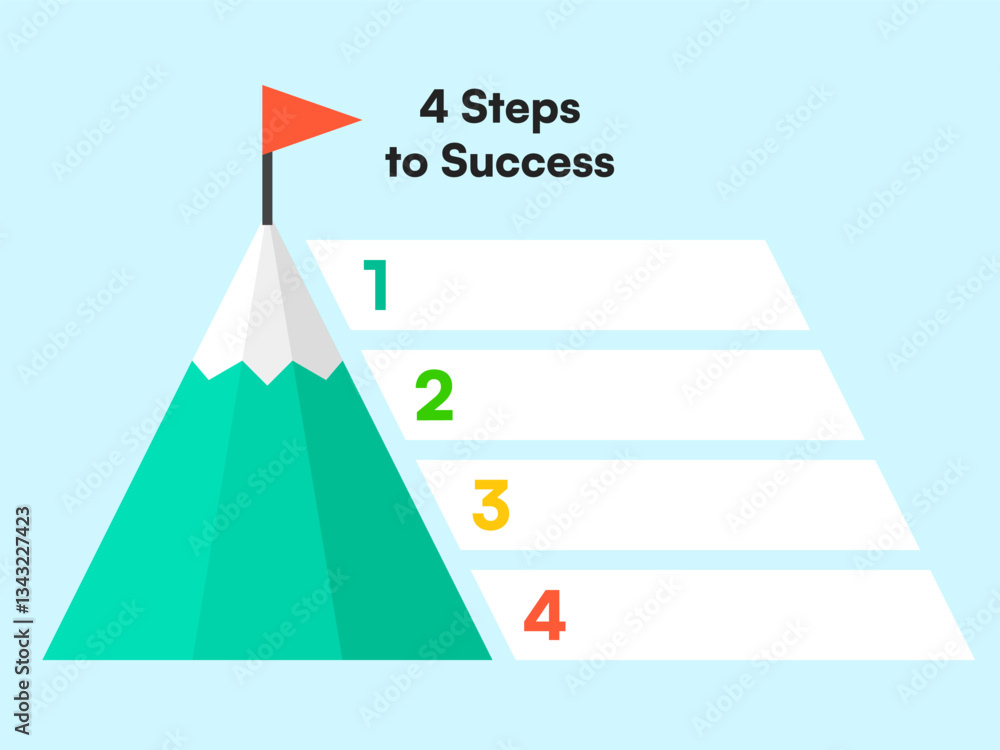 Poster Four-Step Pyramid Ladder Infographic Leading to Flag on Mountain ...
