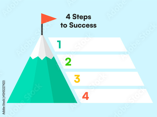 Four-Step Pyramid Ladder Infographic Leading to Flag on Mountain Peak