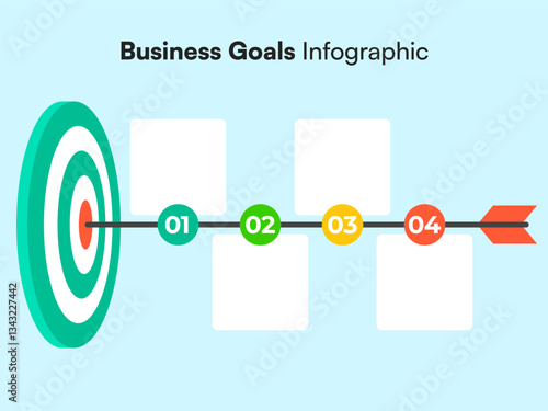 Four-Step Business Target Infographic with Colored Milestones and Arrow Aligned