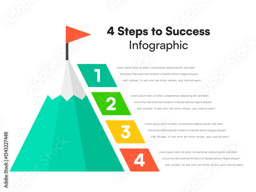 Four-Step Mountain Climb Infographic with Flag at the Peak