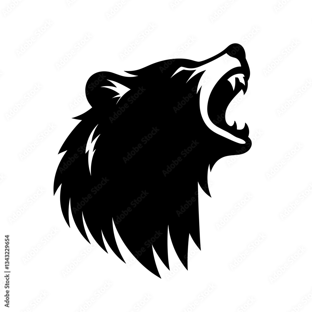 Fototapeta premium Roaring bear head silhouette on white background