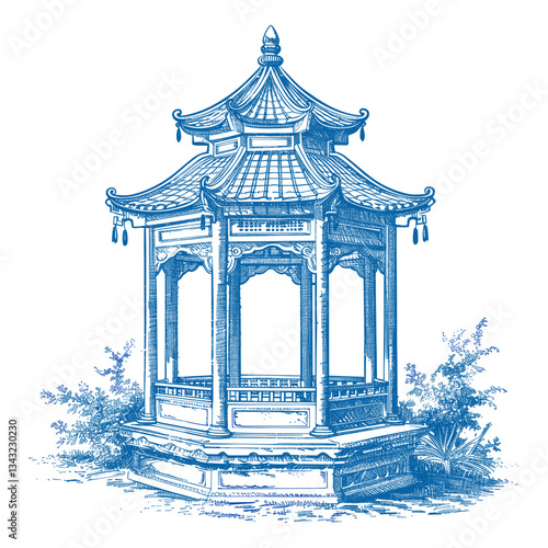 Hand drawn a pavilion architecture illustration gazebo vector