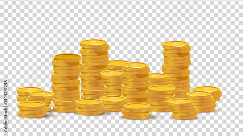 Gold coin stack on white backgorund. Old coins currency vector illustration isolated on white background. Money coin stack pile. 