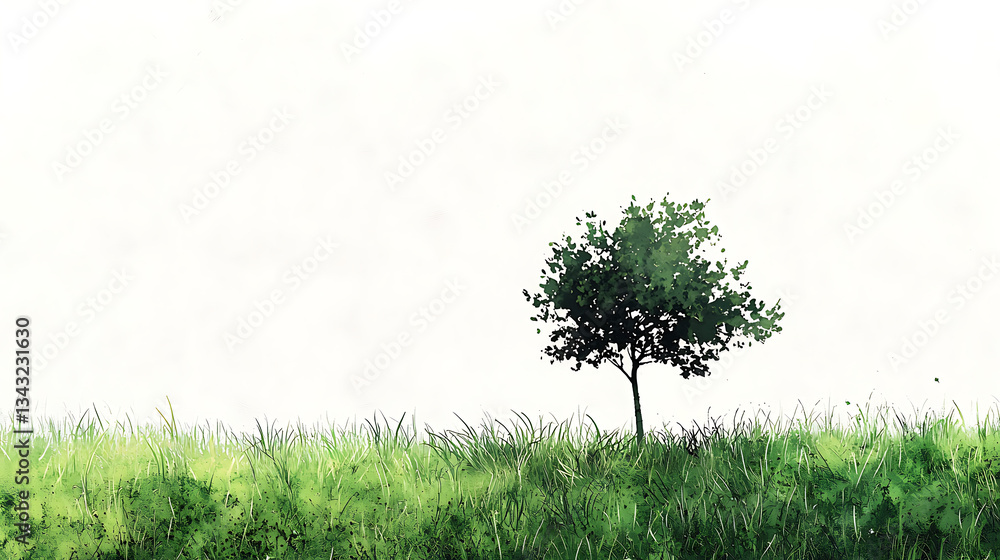 Fototapeta premium Serene Nature Landscape with Stones, Green Grass, and Plants