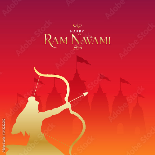Shree Ram Navami Hindi Greeting, God Ram Background Design. A Hindu festival celebrated of lord ram birthday. Translation In English "Happy Ram Navami"