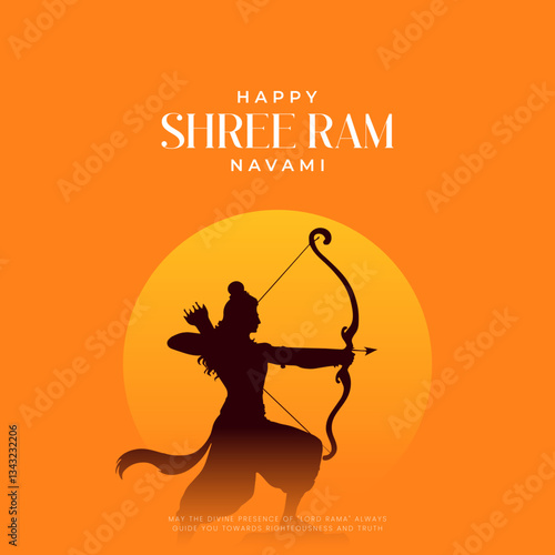 Shree Ram Navami Hindi Greeting, God Ram Background Design. A Hindu festival celebrated of lord ram birthday. Translation In English "Happy Ram Navami"