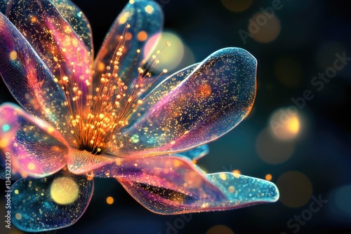 Glowing, translucent flower with vibrant colors