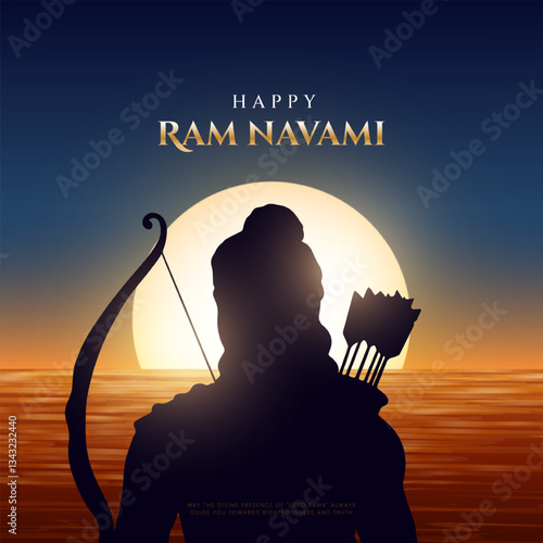 Shree Ram Navami Hindi Greeting, God Ram Background Design. A Hindu festival celebrated of lord ram birthday. Translation In English "Happy Ram Navami"