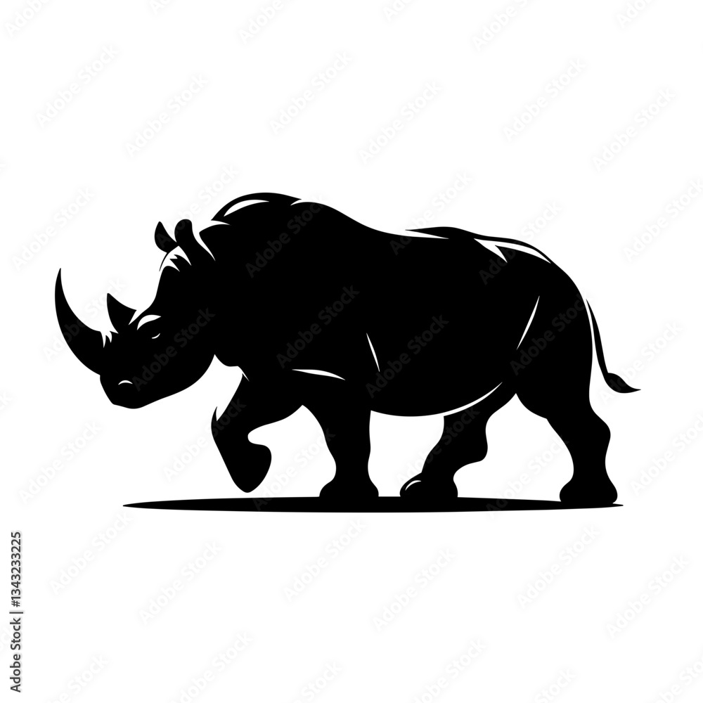 Obraz premium Walking rhino silhouette on white background 