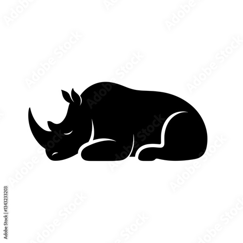 Sleeping rhino silhouette on white background