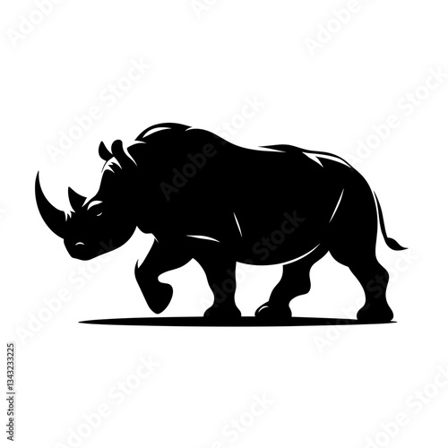 Walking rhino silhouette on white background
