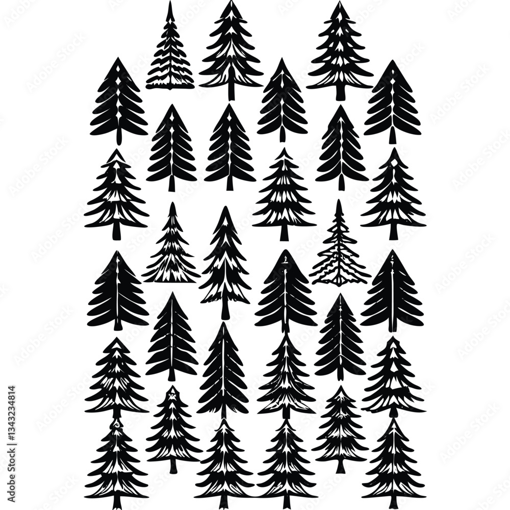 Obraz premium tree silhouette and Tropical leaves vector isolated on white background.
