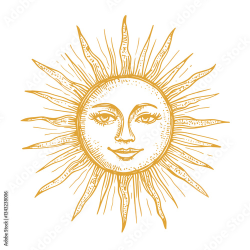 Hand-drawn sun icon face art illustration vector