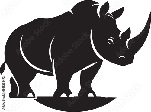 Wild black Rhino Silhouette on white background. Black and white rhino vector silhouette. Animal Silhouette. Vector illustration.
