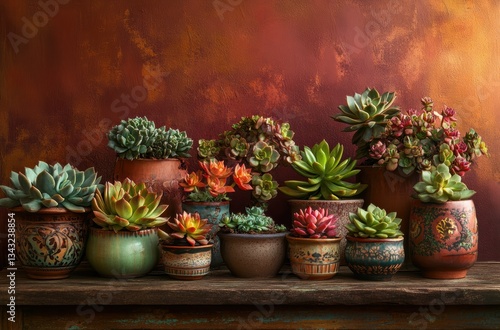 Wallpaper Mural A collection of uniquely shaped succulents in detailed ceramic pots, their vivid leaves contrasting beautifully with the blurred background. Torontodigital.ca