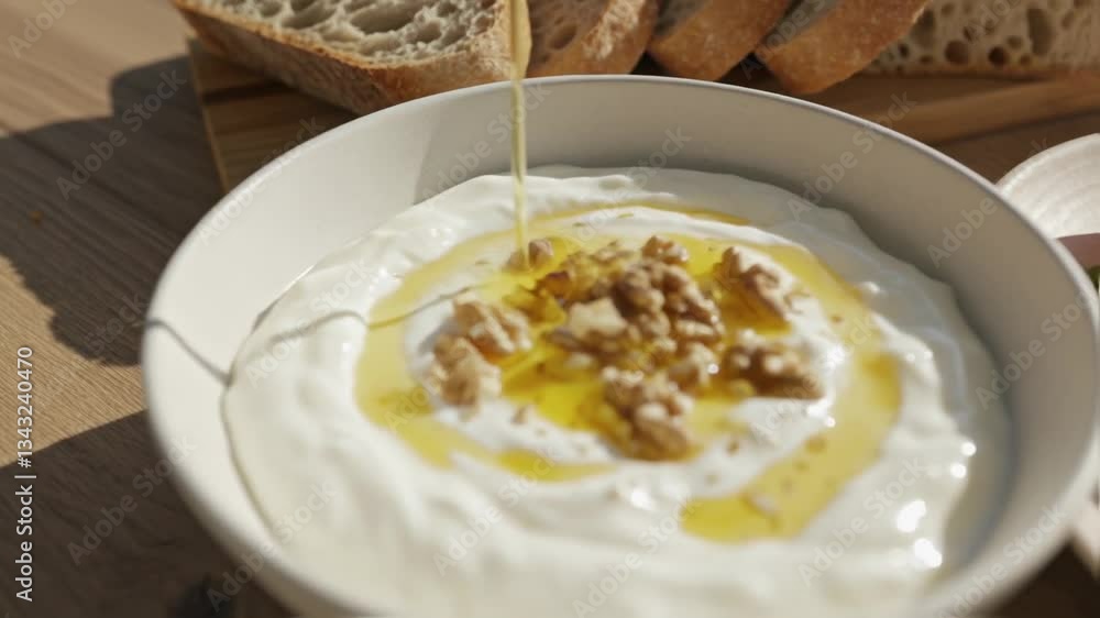 Mediterranean breakfast with Greek yogurt, walnuts, roasted peppers, and whole grain bread, served in natural sunlight. Nutrient-rich meals, mindful eating, longevity diet Mediterranean breakfast with Greek yogurt, walnuts, roasted peppers, and whole grain bread, served in natural sunlight. Nutrient-rich meals, mindful eating, longevity diet