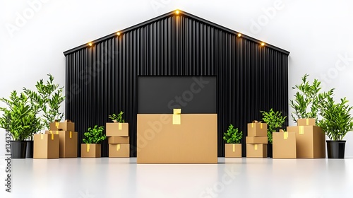 A smart warehouse management system efficiently tracks and identifies packages using advanced technology for seamless inventory and order fulfillment processes within a modern,