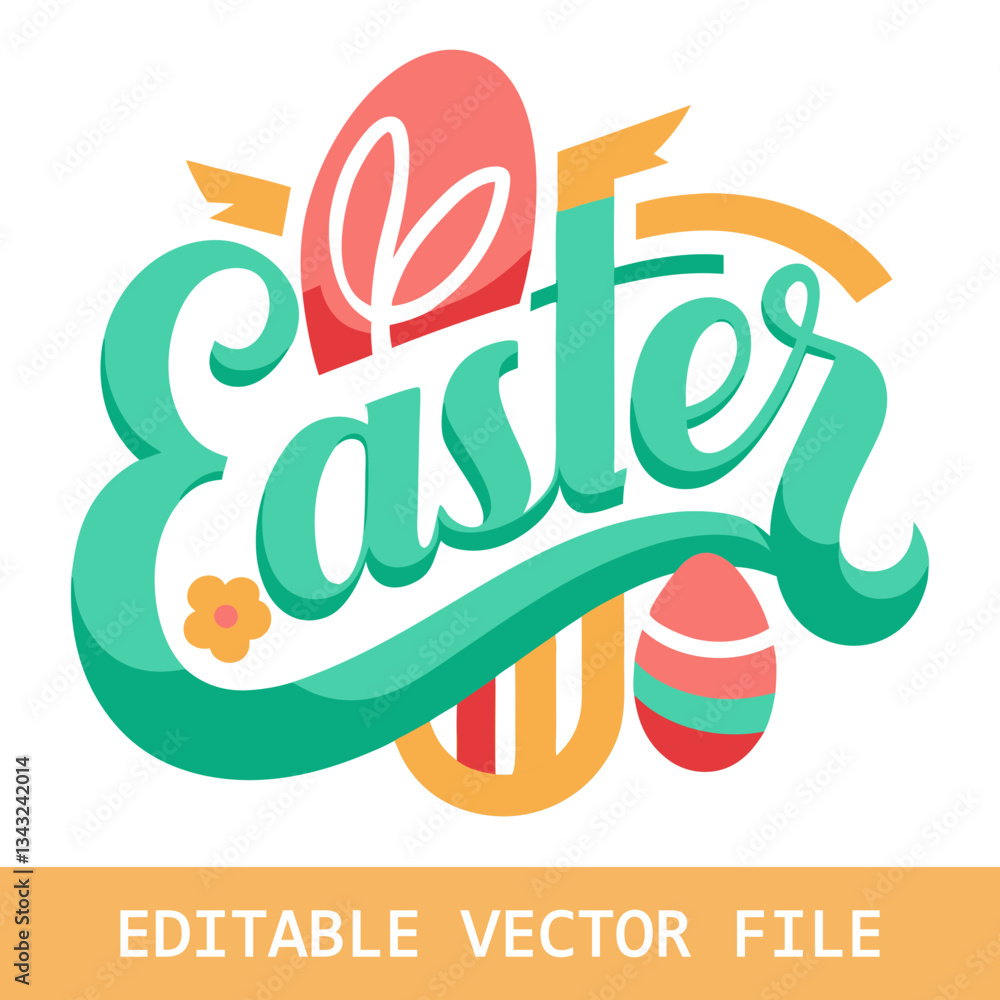 Obraz premium Easter hand lettering, Happy easter letters to print, Happy easter banner printable, Easter typography, Easter backdrop clipart, Easter greeting card, Easter calligraphy with colorful eggs