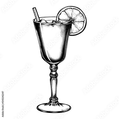 A long glass cocktail engraved isolated drink vector illustration beverage artistic alcohol vector