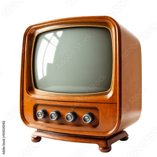 Vintage Retro Television with Wooden Frame on Transparent background.