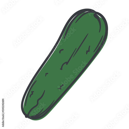 Cucumber. A simple hand-drawn icon with an offset outline. Vector illustration for print, sticker, banner
