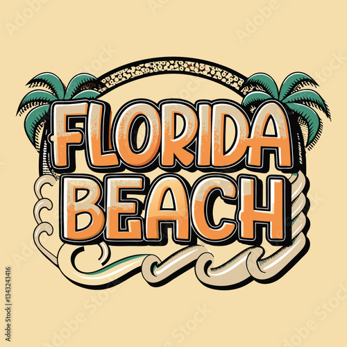 "Florida Beach" typography with flowing, sun-kissed letters in vibrant shades of orange, yellow, and blue, evoking a relaxed, tropical vibe perfect for beach-themed designs.