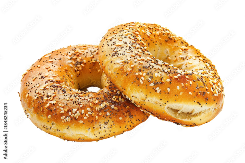 Freshly baked bagels topped with sesame and poppy seeds ready to enjoy for breakfast or a delightful snack Freshly baked bagels topped with sesame and poppy seeds ready to enjoy for breakfast or a delightful snack