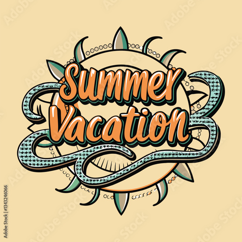 Fun, vibrant summer vacation typography with bold, playful letters in warm, sunny colors. Perfect for beach, travel, or seasonal promotions, evoking a relaxed, carefree vibe.