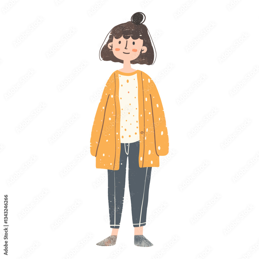 Standing girl with smile art illustration character vector Standing girl with smile art illustration character vector