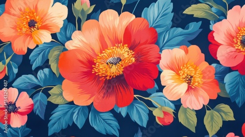 Fondo de flores coloridas en azul