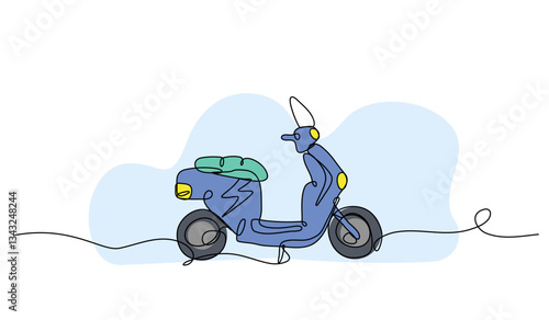 Vector illustration of a blue scooter. Modern flat in continuous line style.