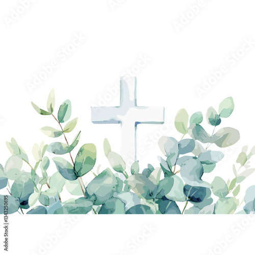 Watercolor illustration white cross leaves leaf watercolor vector