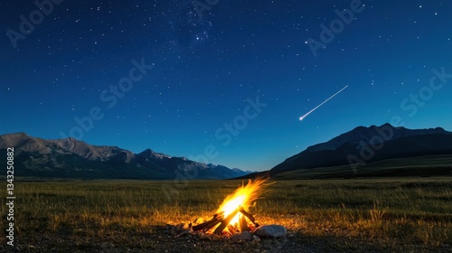 Fogata en la montaña bajo estrellas