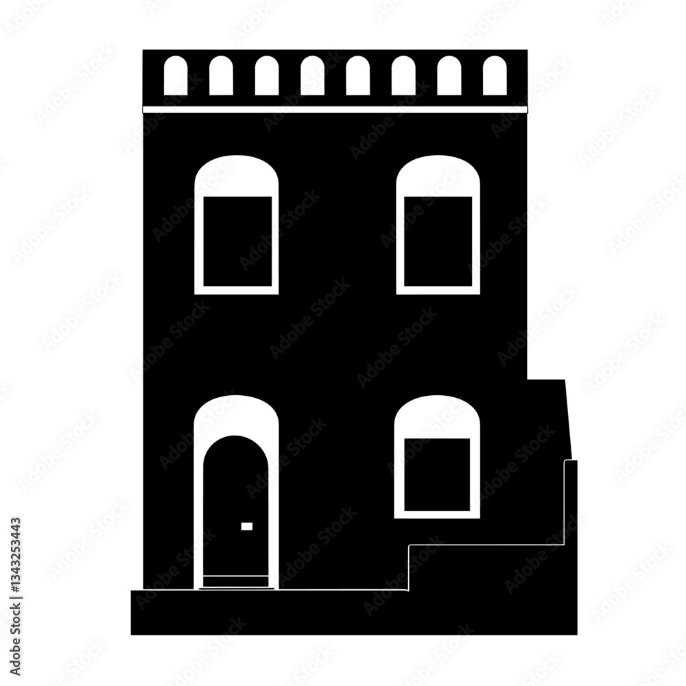 Black Greek Santorini townhouse architecture illustration silhouette vector Black Greek Santorini townhouse architecture illustration silhouette vector