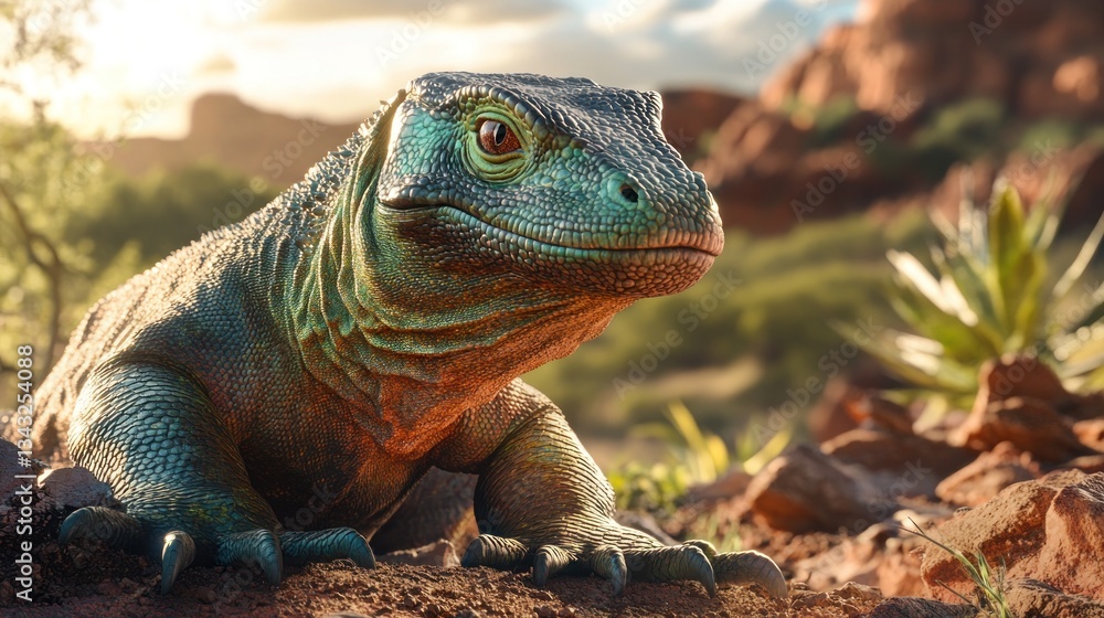 Fototapeta premium Desert lizard sunset habitat wildlife