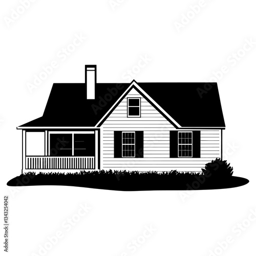 American suburb house illustration silhouette simple vector