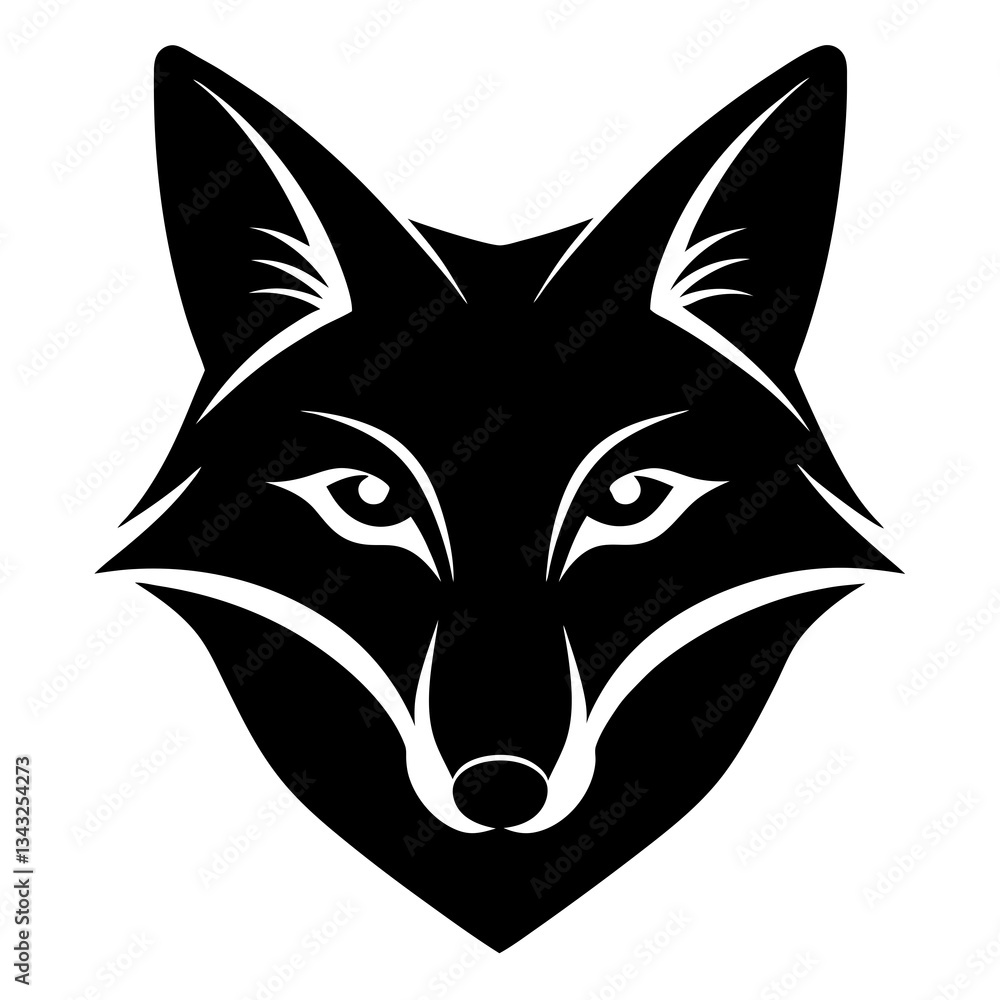 Fototapeta premium fox head black silhouette vector, Simple silhouette Design vector icon with white background.