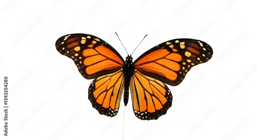 Fototapeta premium A graceful butterfly reveals its colorful intricate wings perfectly isolated on white background 