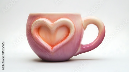 Ceramic coffee cup with heart shape latte art on the craft