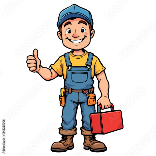 Vsai handyman holding toolbox and showing thumbs up