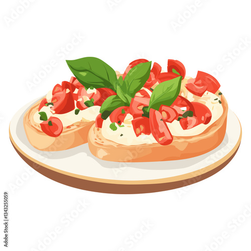 Bruschetta in a plate bruschetta white dish vector