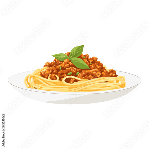 Bolognese pasta in a plate illustration spaghetti white vector